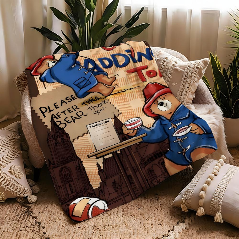 Cartoon P-Paddington Bear-R Throw Warm Soft Flannel Blanket, Multi-use for Sofa Bed Camping Travel Nap