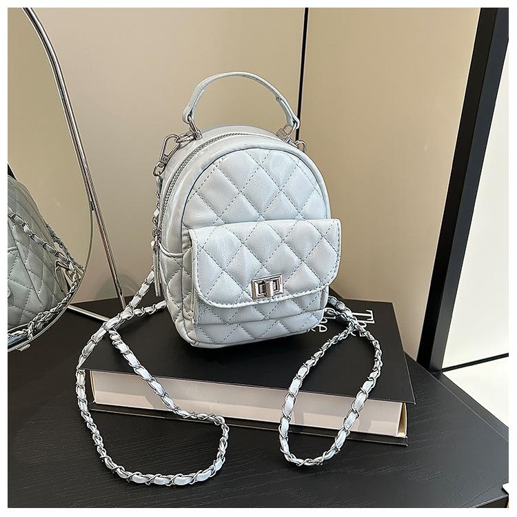 

Rhombus chain messenger bag women s new casual multi-function high-end double shoulder mini backpack синій