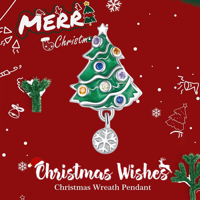 WOSTU Real 925 Silver Christmas Tree Beads Snow Globe Pendant Snowflake Bell Charm Fit DIY Bracelet Necklace Cute Xmas Gift