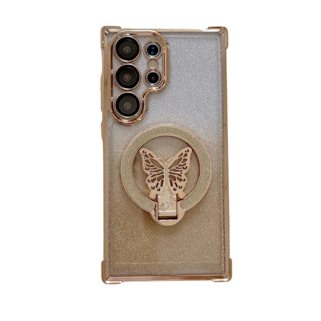 Samsung S25FE Butterfly Flashing Powder Bracket Magnetic Suction Mobile Phone Case Suitable for S24 Four Corner Airbag Anti Fall A06 Protective Case