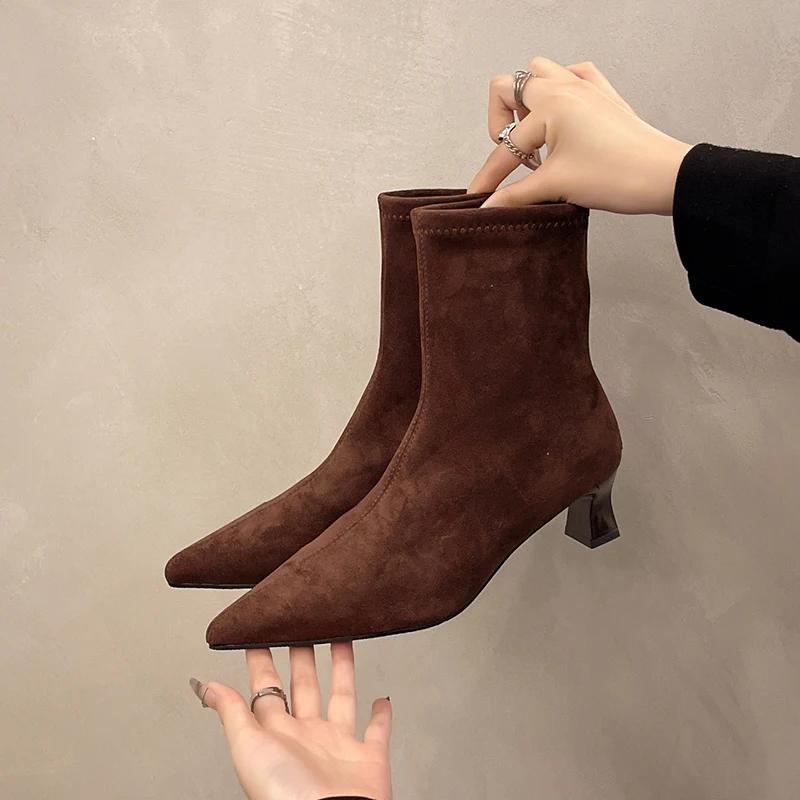 

Дизайнерские женские ботильоны с леопардовым принтом, модные короткие ботильоны с острым носком, лаконичные толстые каблуки, Botas De Mujer 35