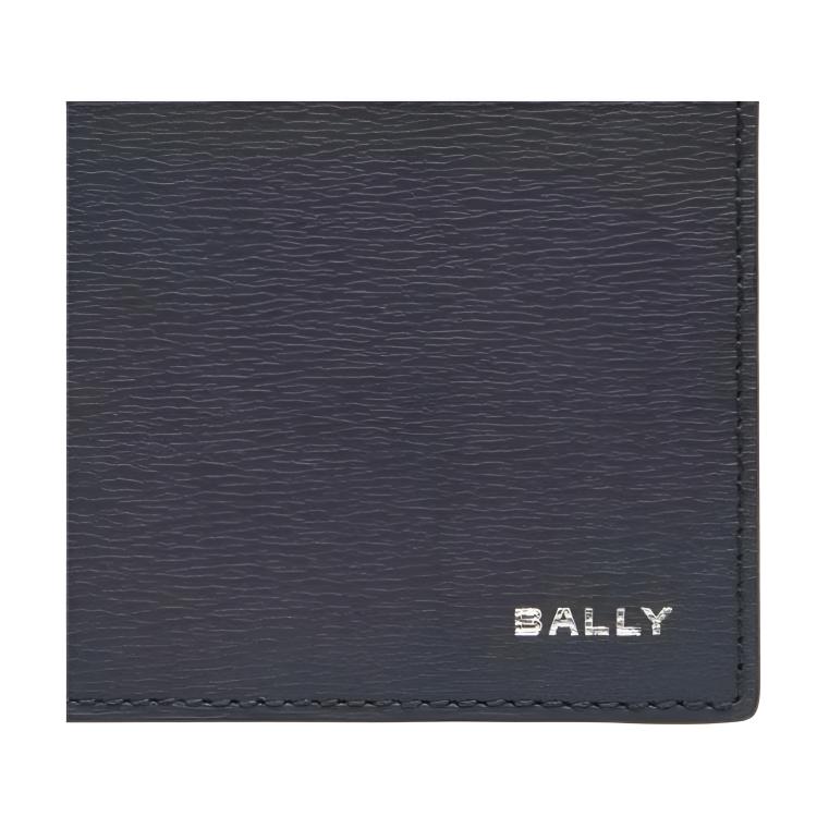 Bally Crossing Logo Print Double Fold Design Calfskin Wallet Men Wallet Blue 6305290
