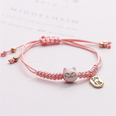Ručně vyráběné barevné provazové Lucky Cat náramek pro ženy Dívky Dárky k narozeninám Přívěsek střapec Módní Maneki Neko pár náramků