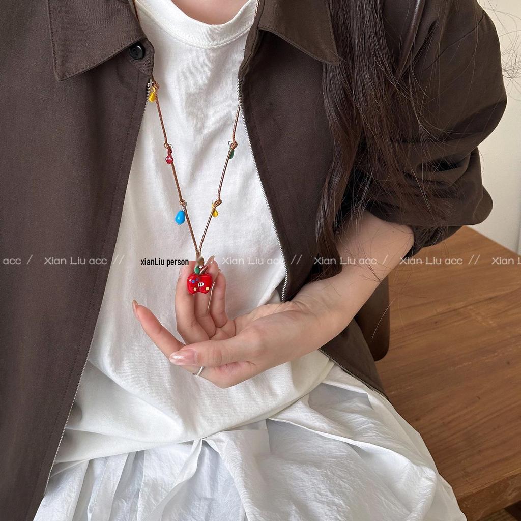 Süße Dopamin Apfelkern Anhänger Halskette - Kreatives, Langes, Einfaches und Modisches Pulloverketten Accessoire