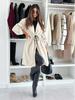 2025 European & American Women's Fashion Lace-Up Hooded Lapel Long Sleeve Coat for Autumn & Winter