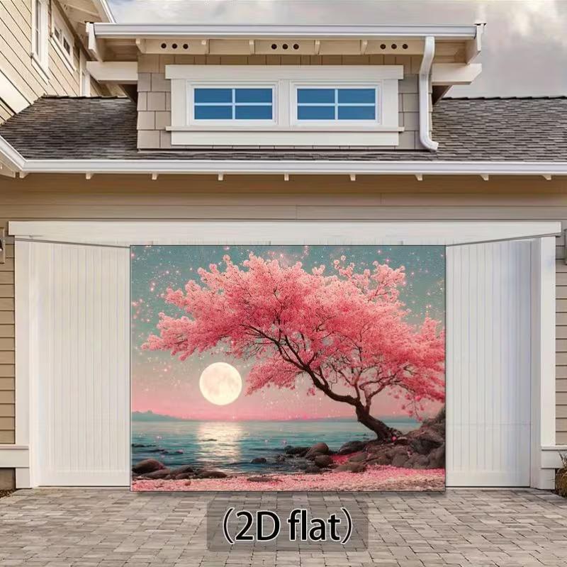 2D Sakura Moon Backdrop, Cherry Blossom Tree Photography Background