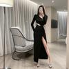 Bodycon Wrap Slim Split Dress Women Office Ladies Hollow Out Design Black Dresses Outfits Y2k Korean Fashion New In