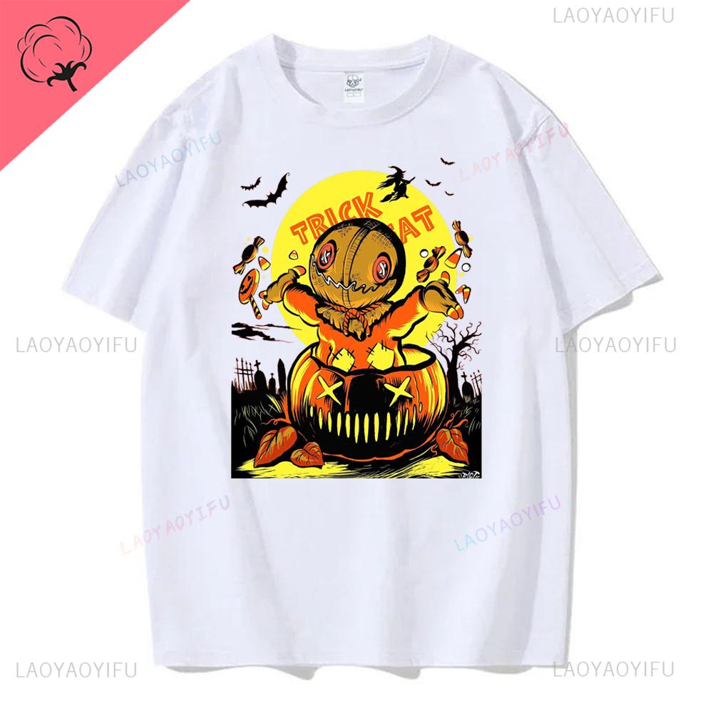 Retro Halloween Pumpkin Cotton T-shirt Men Women Autumn Spooky Season Holiday Top Tee Shirt Funny Halloween Party Tshirt