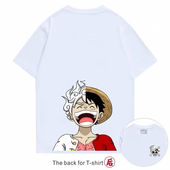 Heavy Cotton One Piece T-shirt Japanese Trendy Brand Animation Peripheral Straw Hat Nika Luffy Printed Men's Short Sleeves