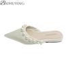 Bead Flats Slippers Women Pointed Toe Sandals Mules Shoes Woman Summer 2025 Designer Trend Dress Casual Shoes Elegant Slides