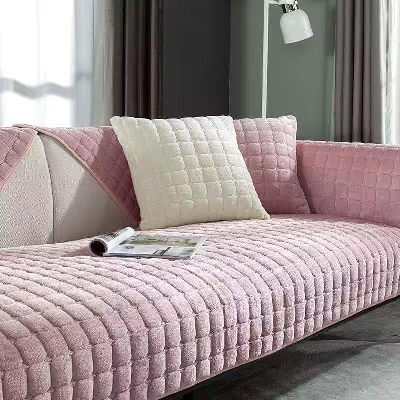 Housse de coussin de canapé en peluche épaissie: Cuir flanelle moderne, antidérapant, ensemble complet