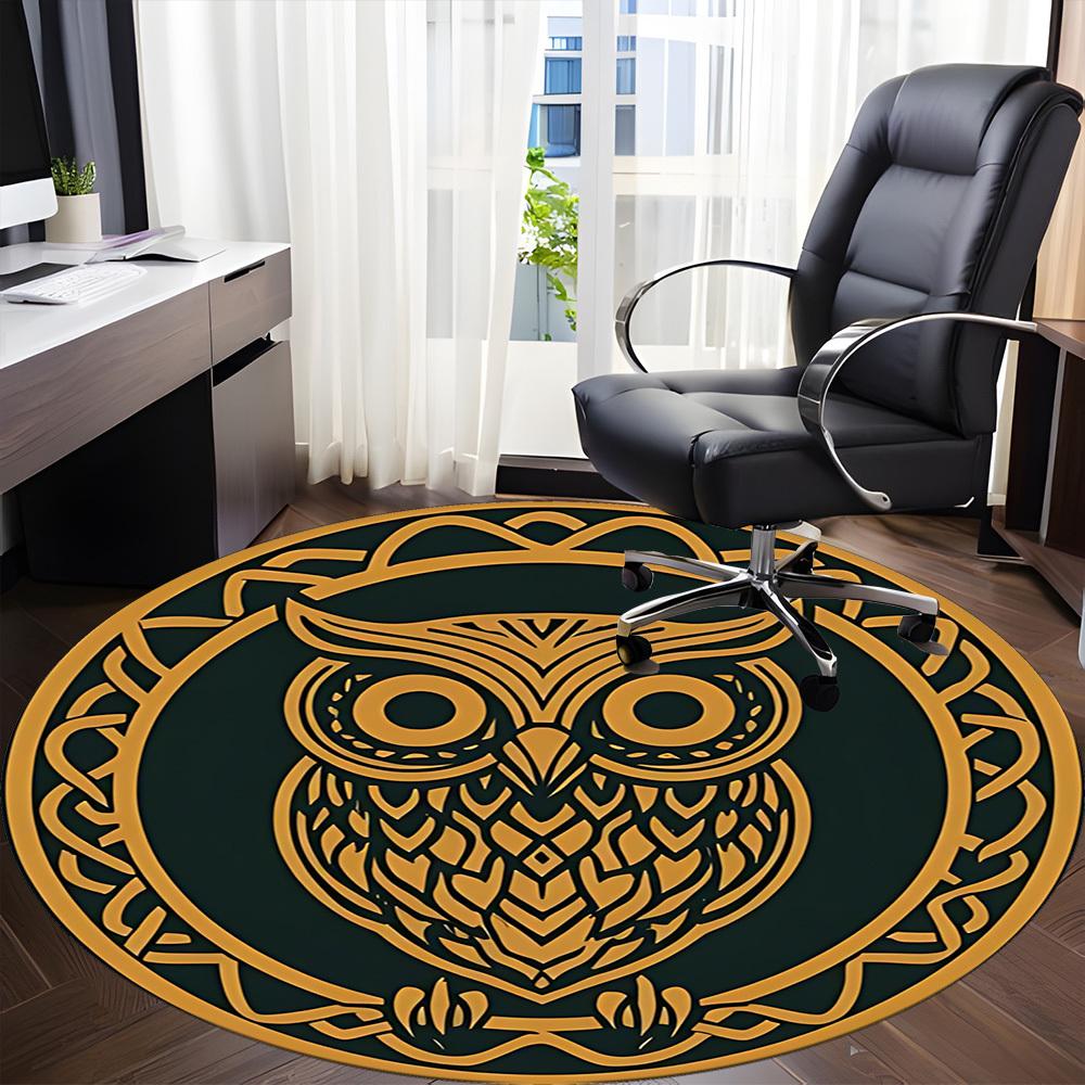 1pc Owl Office Round Area Rug, Mat Suitable For Office, Under Office Chairs Bedroom Living Room Home Decor, Room Deco