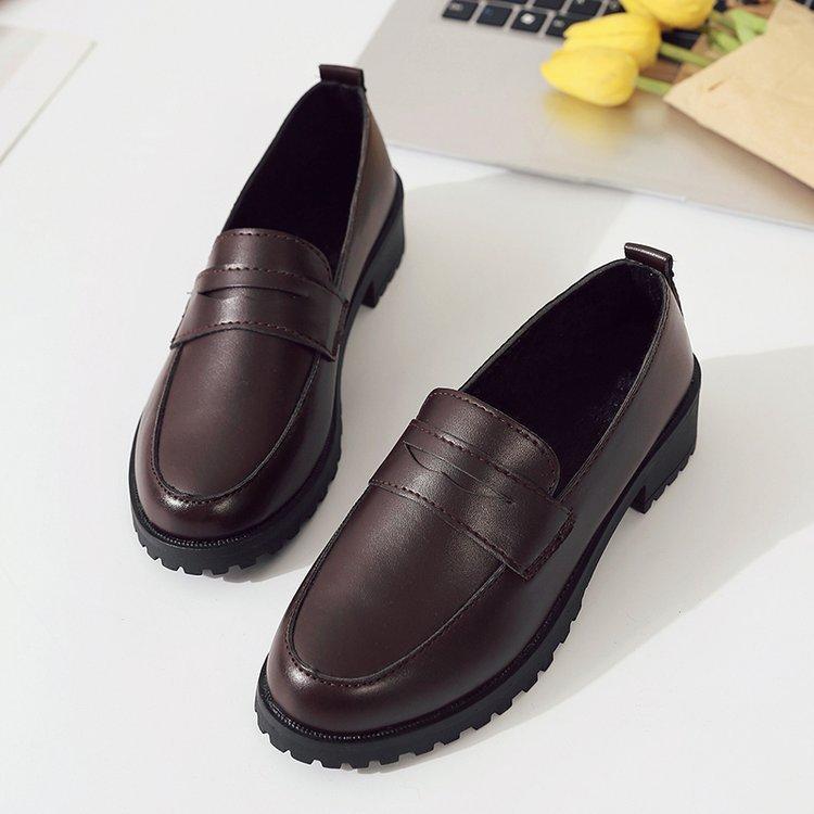 Pointed mid-heel leather shoes women's Japanese uniform shoes college style black-brown loafer single shoe leather