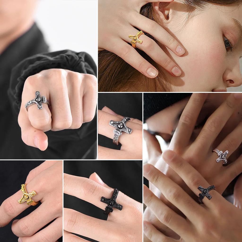 3D Jesus INRI Cross Rings for Man Woman Size 7-12 Stainless Steel Vintage Religious Christian Signet Ring Jewelry Gift