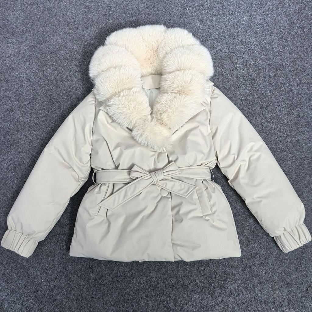 Big fur collar down cotton-padded jacket for women's winter new strap-on cotton-padded jacket thickened warm cotton-padded jacket