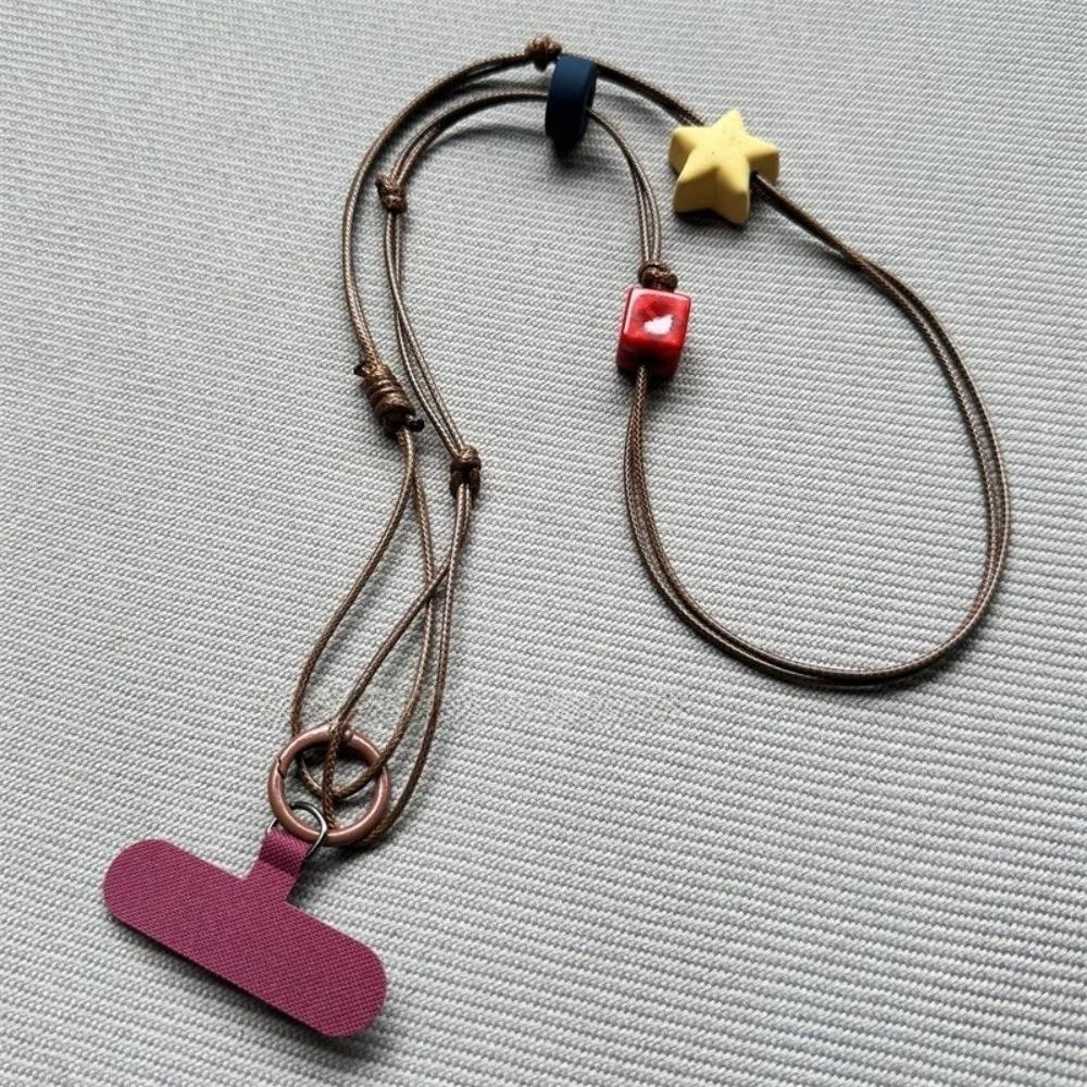 Retro Star Beaded Earphone Lanyard Anti-lost DIY Phone Neck Chain Keyring Cord Hand-woven Phone Lanyard