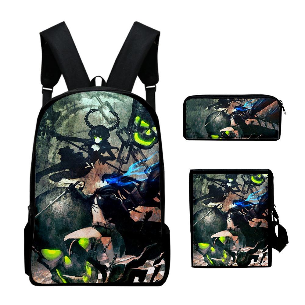 Classic Novelty Black Rock Shooter 3D Print 3pcs/Set School Bags Laptop Daypack Backpack Inclined shoulder bag Pencil Case