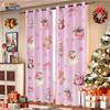 Set Of 2 Pink Romantic Santa Claus Element Print Curtains Multi Size Living Room Bedroom Insulation Holiday Decoration Curtain With Darkening