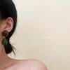 Retro Caramel Emerald Block Stud Earrings | High-End Fashion Trend Accessories