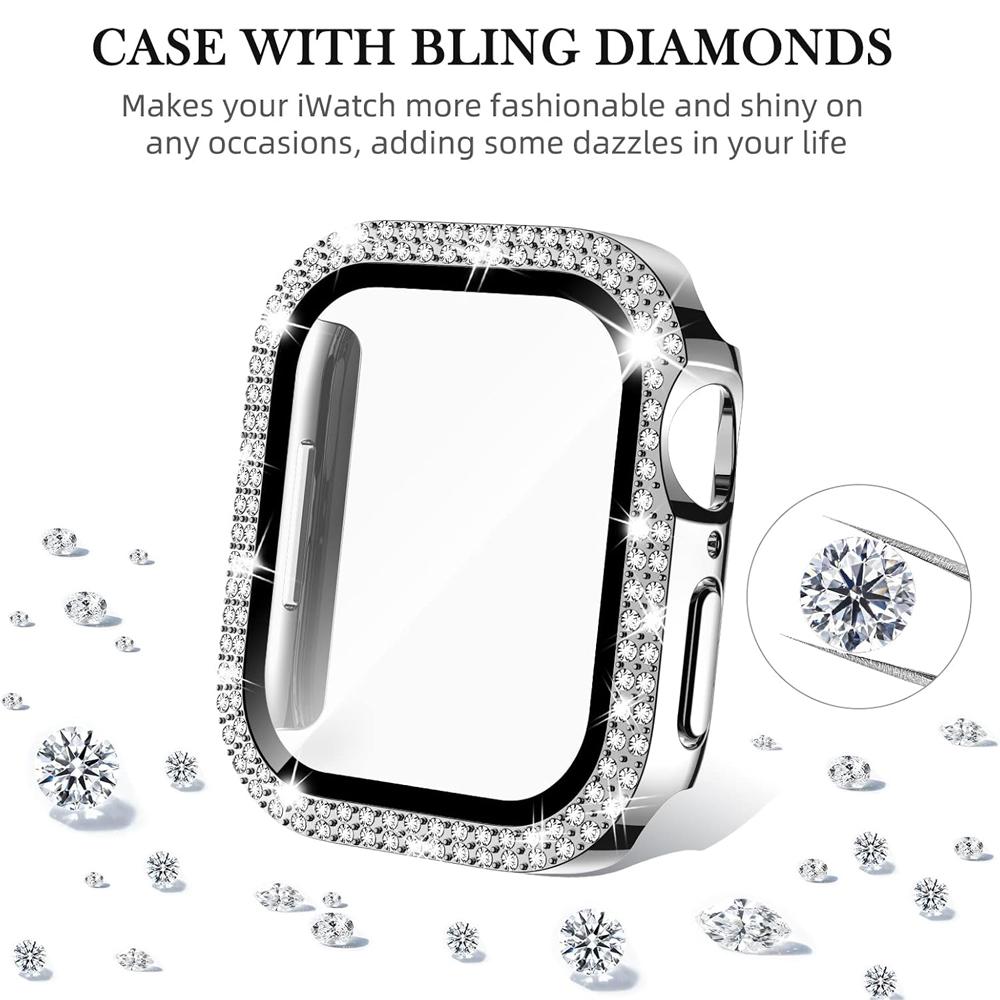 Screen Protector For Apple Watch Case 10 11 42mm 46mm 38/40/41/44/45mm Diamond Bumper Tempered Glass Series 9 7 SE 6 8 5 Cover