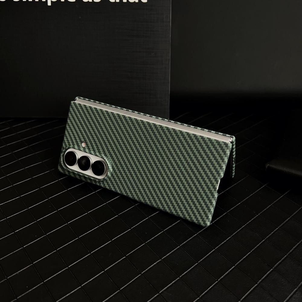 Premium Carbon Fiber Kevlar Pattern Case for Samsung Galaxy Z Fold 7 6 5 4 3 Anti-fall Invisible Magnetic Charging Protect Cover