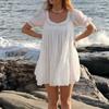 Abito bianco in pizzo europeo e americano da donna, abito a trapezio, abito da vacanza