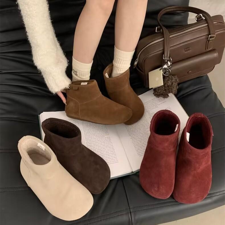 Women's Large Size Soft Sole Heightening Winter Warm Fur One Anti-slip Snow Boots Plush Lined Ankle Boots Outdoor Sports Cotton Boots