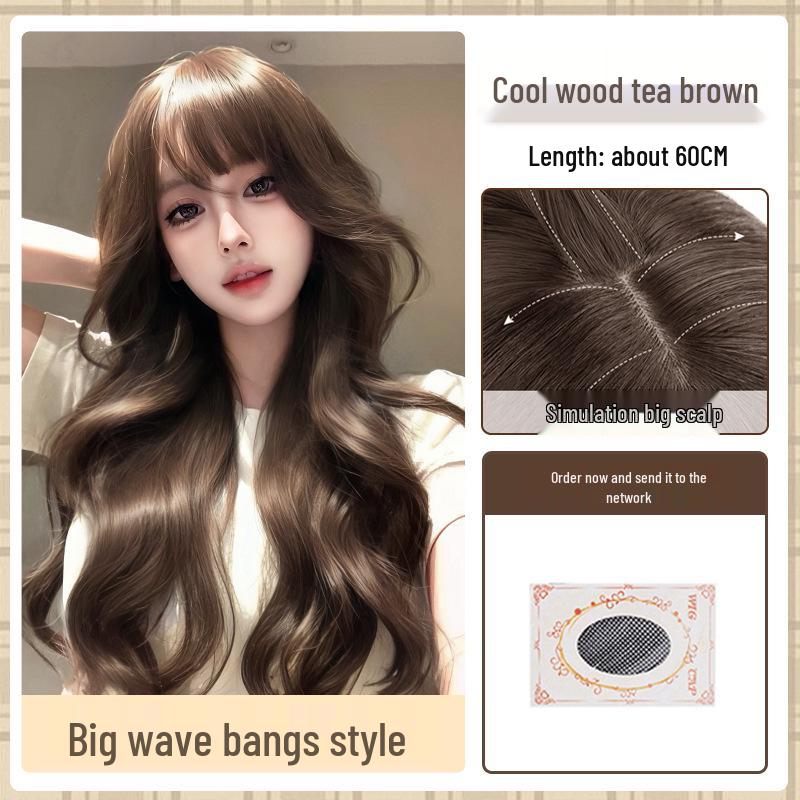 Big Wave Women's Long Curly Wig - Natural Look, Middle Part, Autumn/Winter Style