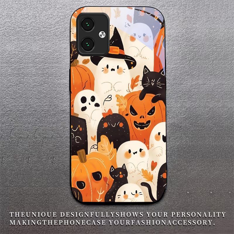 Herbst Halloween Schwarze Glas Handyhülle Für Motorola Moto G14 G22 G24Power G24 G34 G35 G45 G54 G55 G75 G84 G85 Harte Rückseite