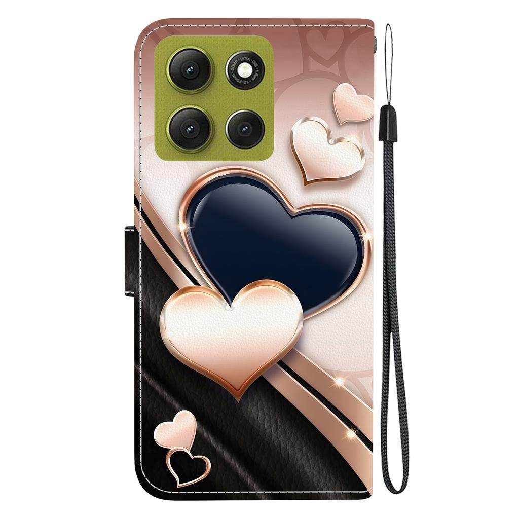 Handmade PU Leather Flip Case for Motorola Moto G86 Anti-Slip Shockproof Cover with Wrist Strap & Heart/Rose Cat Designs