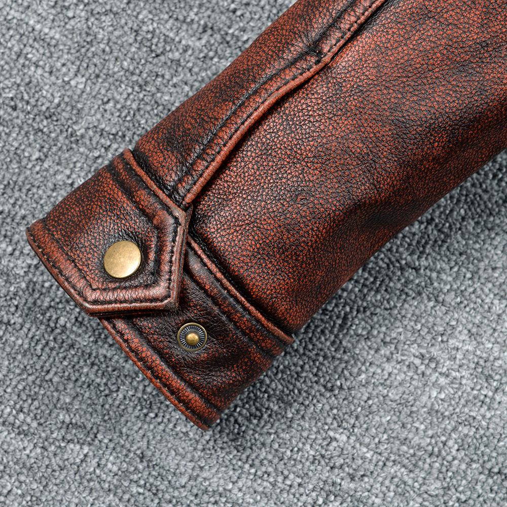 Vintage Red Brown M65 Hunting Jackets Black Genuine Cowhide Men Leather Jacket Pockets Men's Cow Coat Autumn