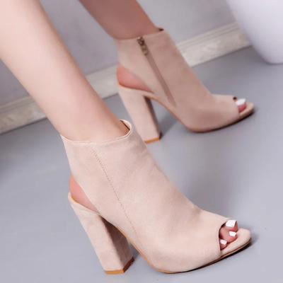 Summer Ankle Boots Faux Suede Leather Casual Open Peep Toe High Heels Zipper Fashion Black Shoes for Women Botines Mujer Slides