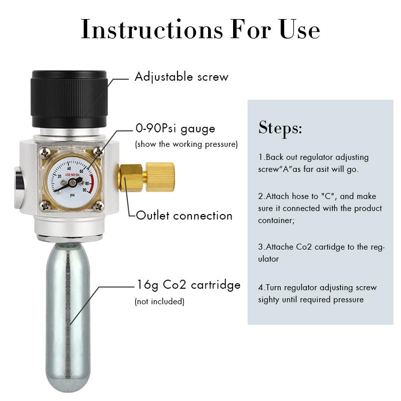 30PSI/60PSI/90PSI Mini CO2 Charger Kit, Thread Connection Homebrew Beer Pressure Regulator with Gas Ball Lock Disconnect