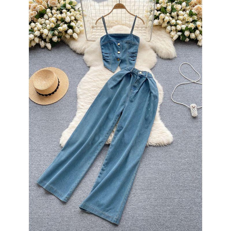 American Retro Denim Easiest for Match High Waist Straight-leg Sling