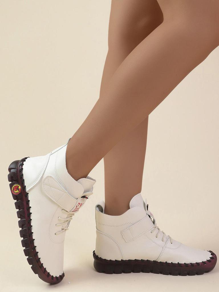 Botines de Invierno Forrados de Felpa para Mujer - Con Cordones, Punta Redonda, Cierre de Velcro, Tallas Grandes