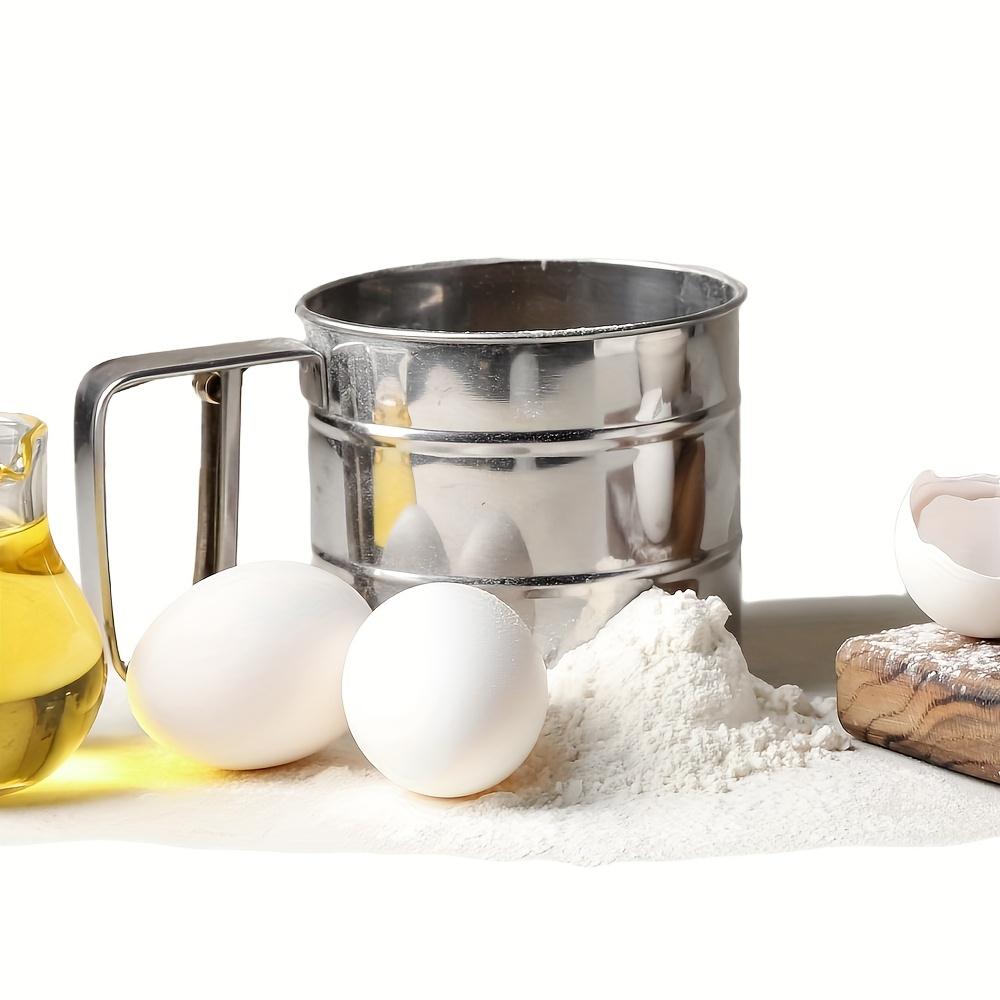 Stainless Steel Double-layer Fine Mesh Flour Sifter, Equipped with a Push-button Crank Design, Easily Shakes Powdered Sugar, Cocoa Powder