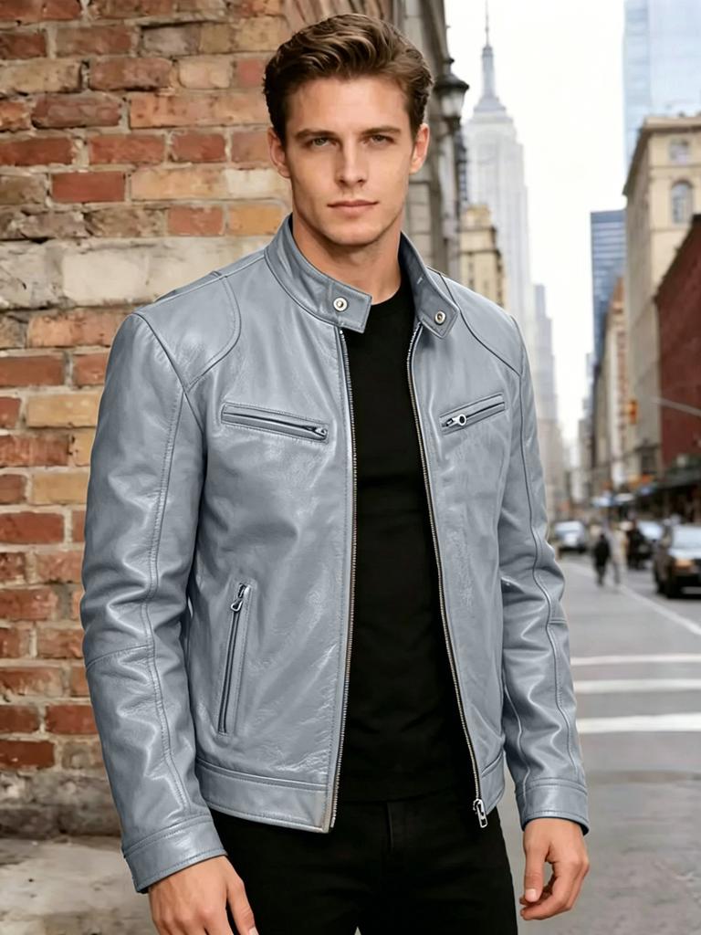 Men's slim-fit PU leather jacket stand-up collar locomotive jacket autumn and winter trend short jacket fashion casual leather jacket