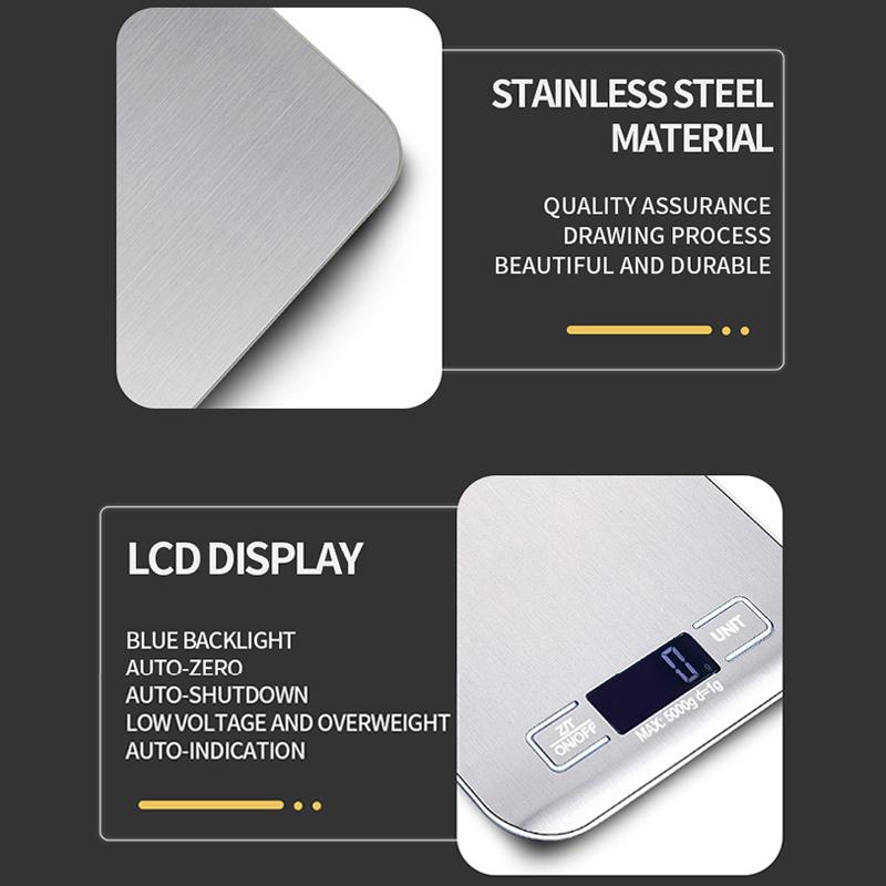 Digital Kitchen Scale Led Display Stainless Steel Panel Electronic Scales Home Jewelry Food Snacks Weighing Baking Tools