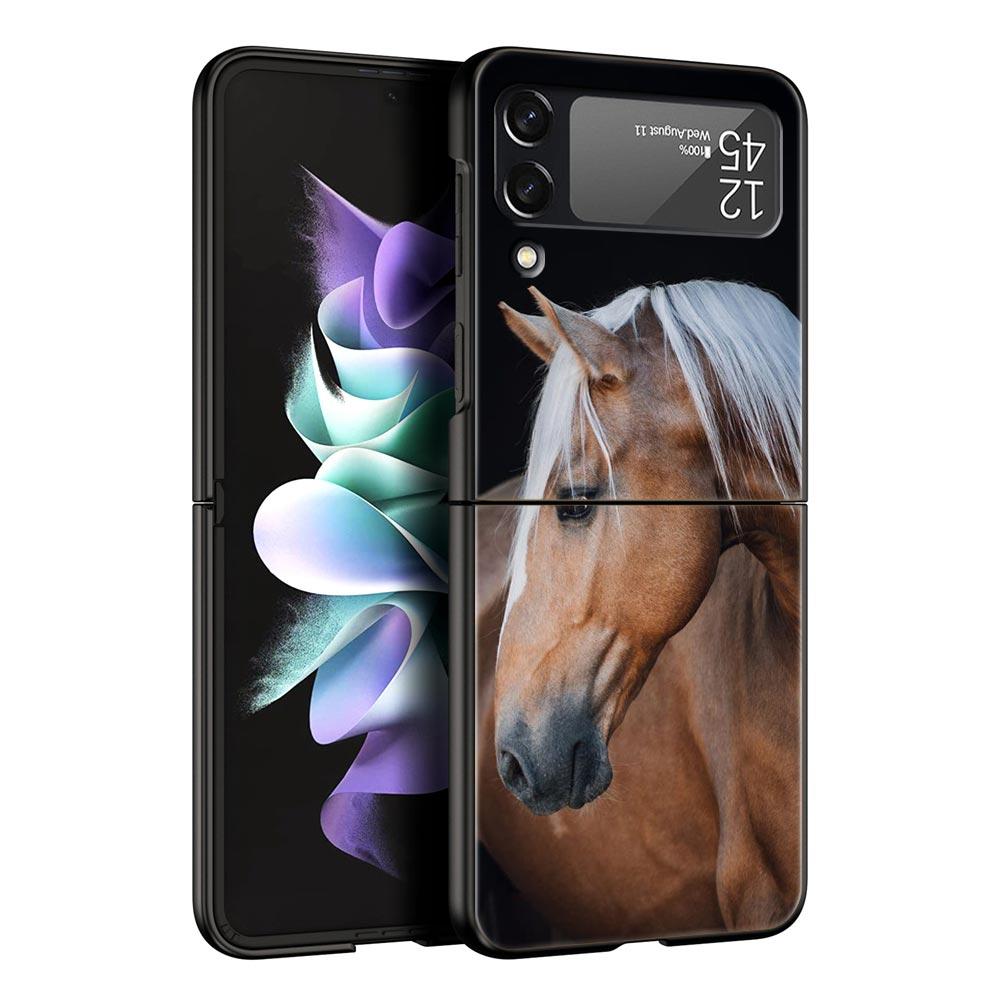 Animal Horse Phone Case For Samsung Galaxy Z Flip 6 5 4 3 Shell For Samsung Z Flip3 Flip4 Flip5 Flip6 Black Hard PC Cover
