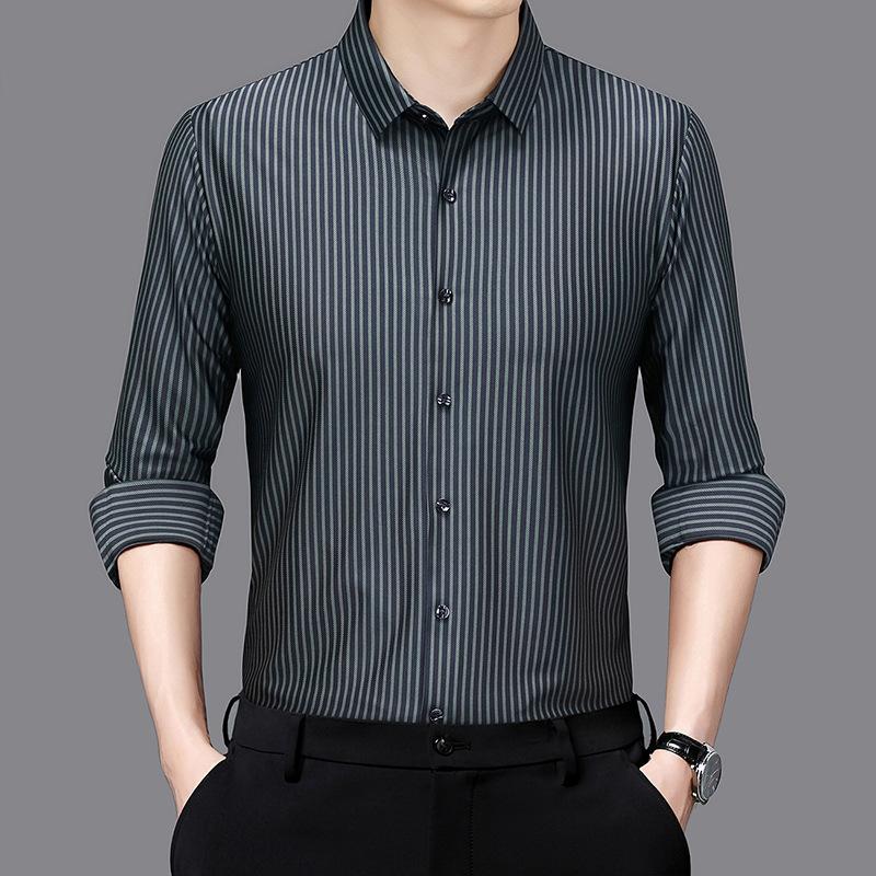 Casual Men's Long Sleeved Shirt Business Men's Striped Loose Shirt Jacket