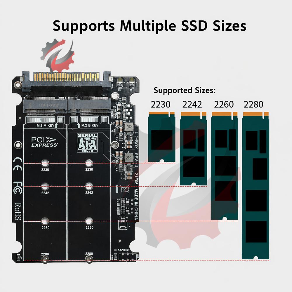 Universal M.2 to U.2 Adapter Card PCIE3.0 NVME NGFF SFF-8639 Aluminum Alloy Case Driver-Free Installation for SSD