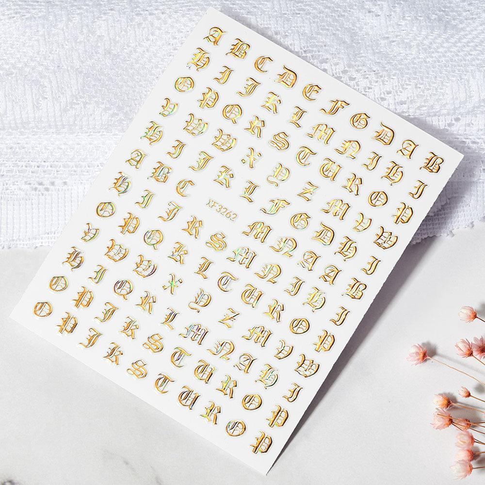 Colorful Laser Gold And Silver Manicure Full Sticker Diy Gothic Letter Nail Decorative Sticker Characteristic Sticker