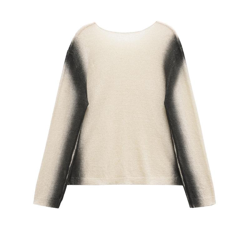 European and American style, new women's clothing, fashionable, versatile, fading effect printed long-sleeved knitted sweater