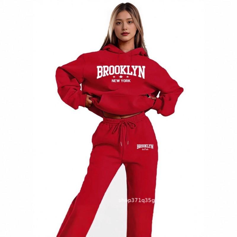 Womens Hooded Sweatshirt Set With Letter Print Long Sleeve Top Pants Streetwear Casual Tracksuit
