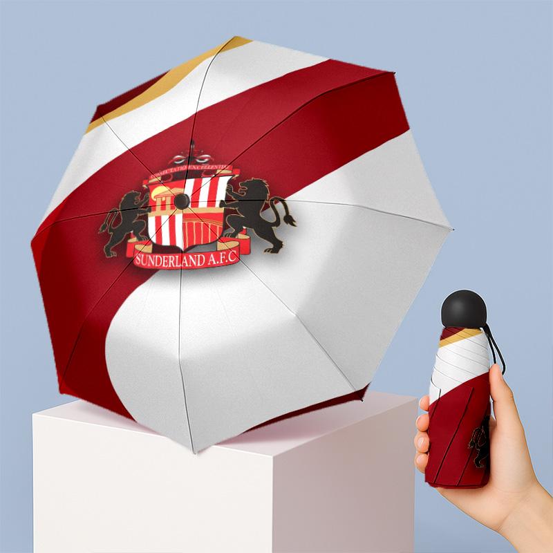 Sunderland Football Pattern Printed Mini 5 Folds 8 Ribs Compact Umbrella Windproof Waterproof Lightweight Portable Folding