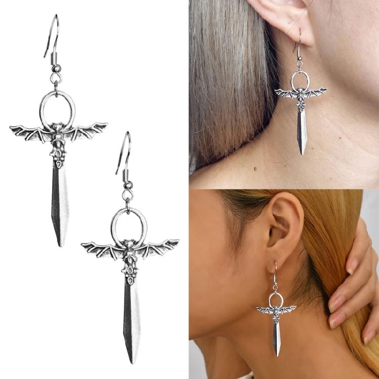 Punk Eardrop Bat Swords Pendant Earrings Gothic Bat Earrings Halloween Gift