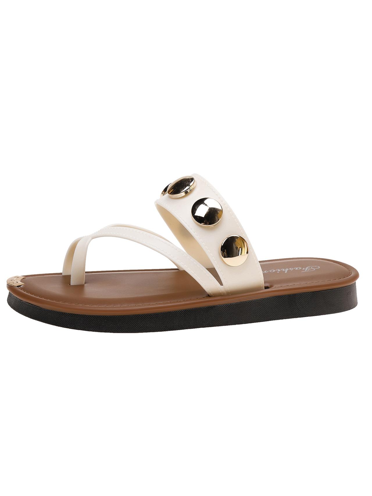 

Large size 22 summer new waterproof table temperament beautiful cool slippers flat middle heel sandals 36 белый