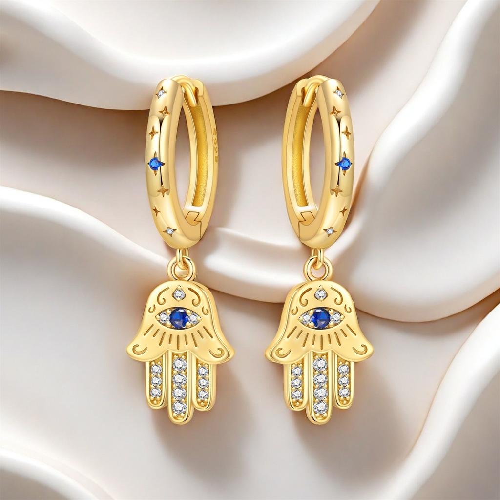 925 Sterling Silver Golden Religious Symbol Drop Earrings Women Earrings Charm Fashion Versatile Party Jewelry Gifts