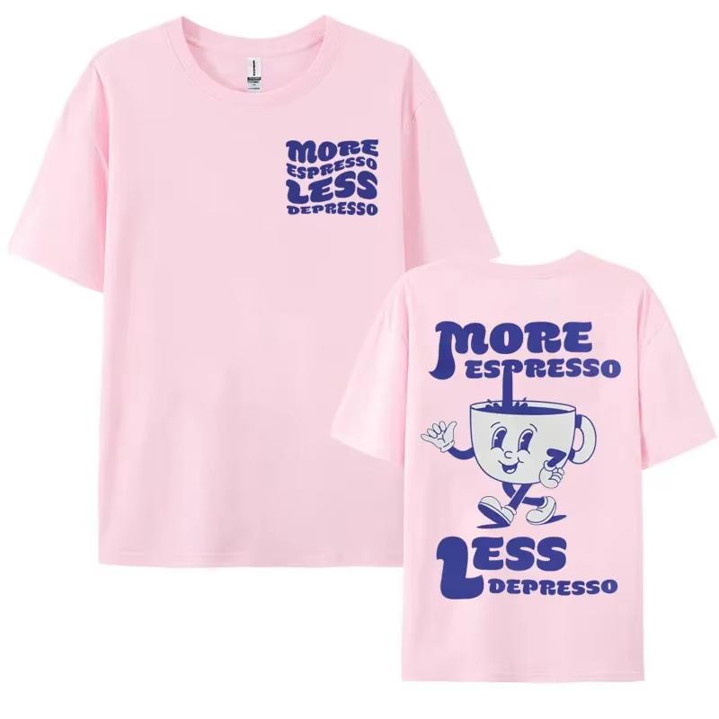 Funny More Espresso Less Depresso T-shirt Cute Espresso Aesthetic Retro Coffee Men Women Cotton Tees Summer Casual Sports Tops