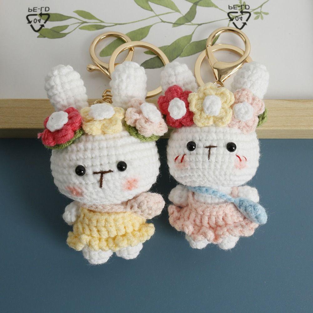 Handmaking Bunny Keyrings Knitting Rabbit Doll Pendant Creative Crochet Keyrings  Backpack